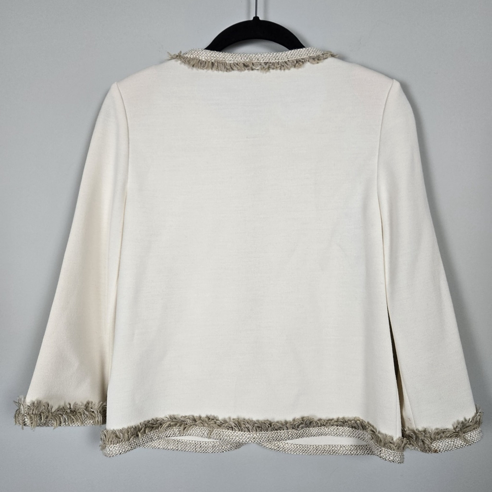 St John Womens Fringe Santana Knit Jacket Size 2 Cream Wool Old Money Preppy - Picture 2 of 9